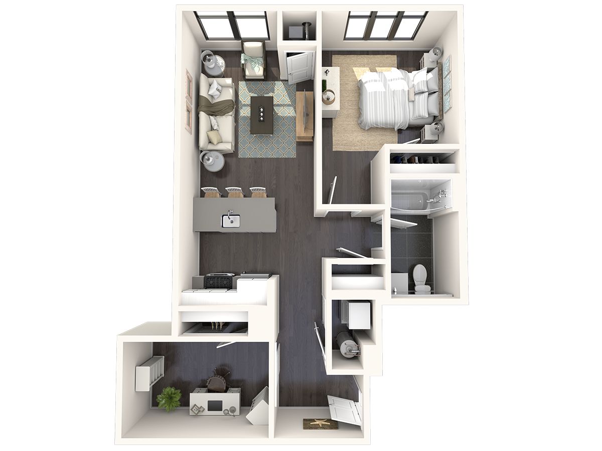 Floor plan for 1 bed, 1 bath, 826 sqft